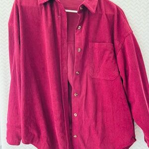 Red Corduroy Button-Up Shirt